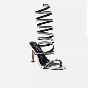De Blossom Women Shoes Kylie Silver Metallic Rhinestone Spiral Wrap Heels Size 8